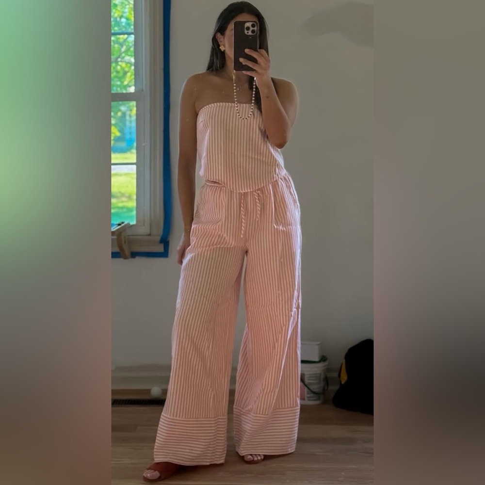 PrettyLittleThing Pink Striped Pantsuit